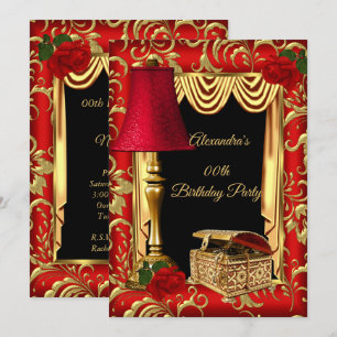 Rode Gouden Draperie Rozen lampen doos Verjaardags Kaart