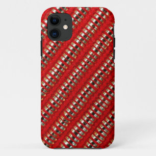 Rode & Gouden Dunne Diagonale Streep Stof Textuur Case-Mate iPhone Case