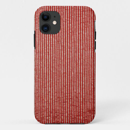 Rode & Gouden Dunne Verticale Streep Stof Textuur Case-Mate iPhone Case (Achterkant)