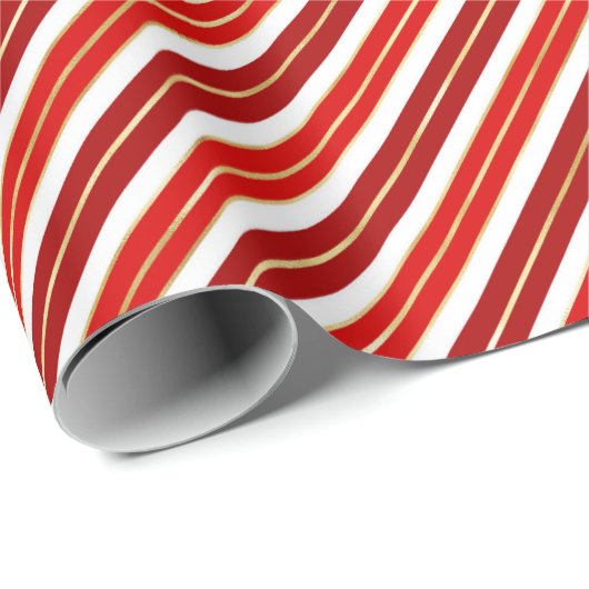 Rode, gouden en witte kerststrepen cadeaupapier (Rol Hoek)