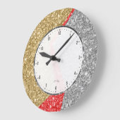 Rode gouden en zilverkleuren, glitter geometrisch grote klok (Hoek)