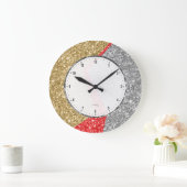 Rode gouden en zilverkleuren, glitter geometrisch grote klok (Huis)