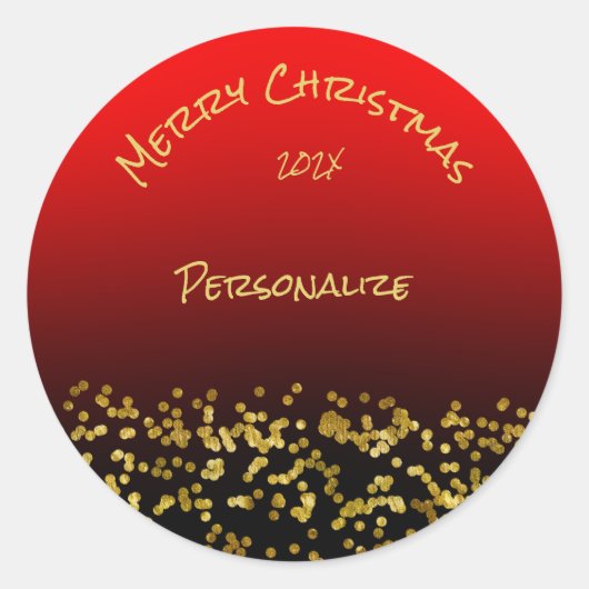 Rode gouden feestdag met feestdag met prettige ker ronde sticker (Voorkant)