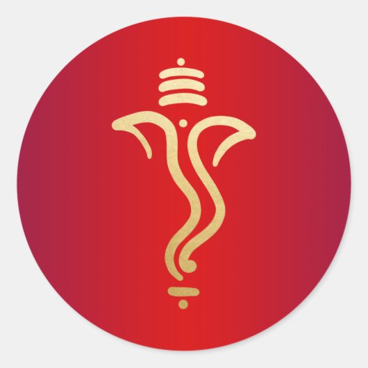 Rode Gouden Feestelijke Ganesh / Indiase God Ronde Sticker (Voorkant)