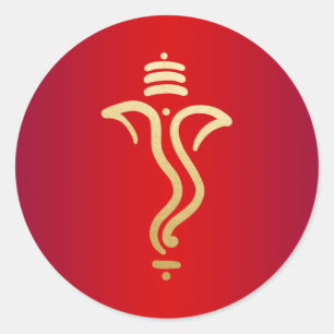 Rode Gouden Festieve Ganesh/ Indiase God Ronde Sticker