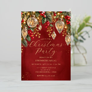Rode Gouden Festieve Kristallen Glas Ornament Kers Folie Uitnodiging