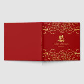 Rode gouden florale grens chinese bruiloft dubbelx gastenboek (Volledig)