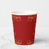 Rode gouden florale grens chinese bruiloft dubbelx papieren bekers (Links)