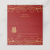 Rode gouden florale grens chinese trouwtafel numme plaatskaartje (Buitenkant ongevouwen)