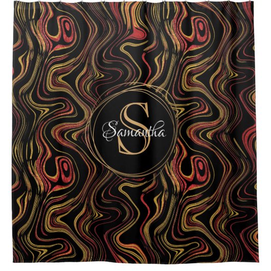 Rode gouden Folie Marmer Naam monogram Douchegordijn (Voorkant)