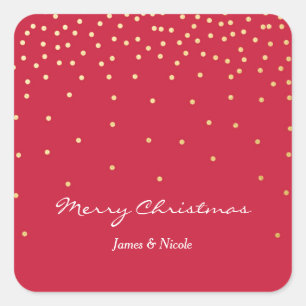 Rode & Gouden Folie Stippen Moderne Kerststickers Vierkante Sticker