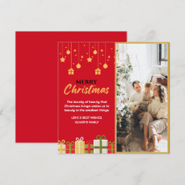 Rode Gouden Foto Persoonlijke Familie Kerstmis Feestdagenkaart