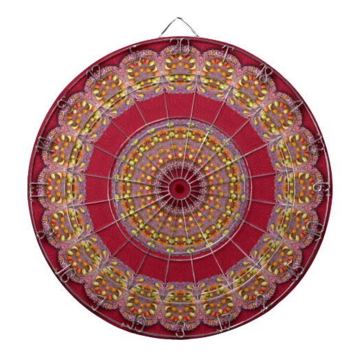 Rode Gouden Gele rozetten Mandala Dartbord (Voorkant)