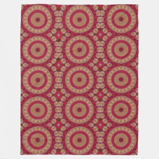 Rode Gouden Gele rozetten Mandala Fleece Deken (Voorkant)