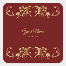 Rode Gouden Geometrische Elegante Trouwfeest Vierkante Sticker