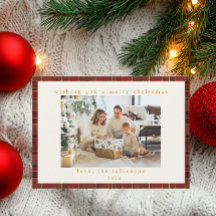 Rode Gouden Geruite Aangepaste Foto Kerstmis 