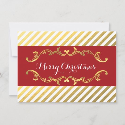 Rode & Gouden Gestreepte Kerstkaart (Voorkant)