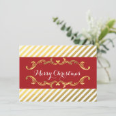 Rode & Gouden Gestreepte Kerstkaart (Staand voorkant)