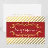 Rode & Gouden Gestreepte Kerstkaart (Voorkant / Achterkant)