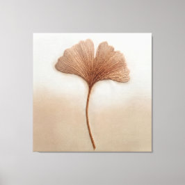 Rode Gouden Ginkgo Blad Borduurstructuur Botanisch Canvas Afdruk