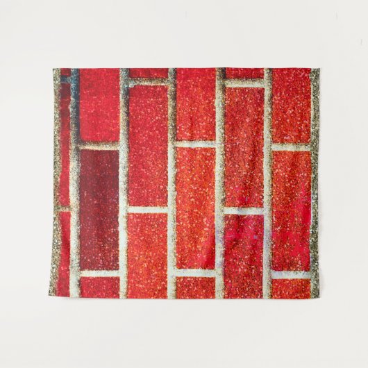 Rode & Gouden Glitter Baksteen Kerstfeest Wandkleed (Voorkant (horizontaal))