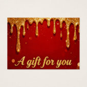 Rode & Gouden Glitter Drip Cadeaubon Visitekaartje (Voorkant)