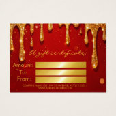 Rode & Gouden Glitter Drip Cadeaubon Visitekaartje (Achterkant)