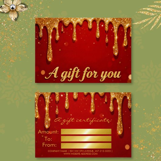 Rode & Gouden Glitter Drip Cadeaubon Visitekaartje