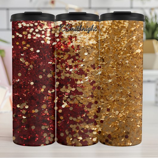 Rode Gouden Glitter Festive Confetti Thermosbeker