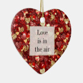 Rode gouden glitter harten keramisch ornament (Rechts)