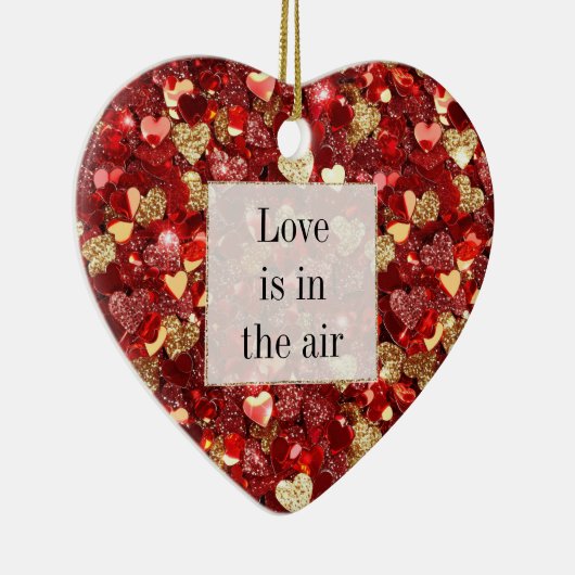 Rode gouden glitter harten keramisch ornament (Rechts)