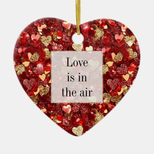 Rode gouden glitter harten keramisch ornament (Voorkant)