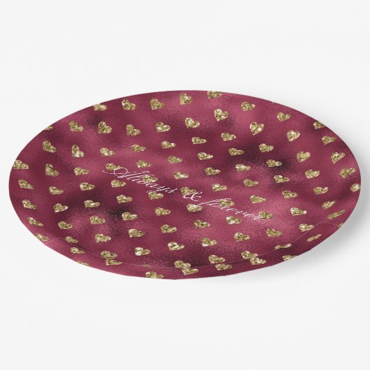 Rode Gouden Glitter Harten Papieren Bordje (Gekanteld)