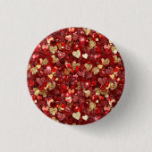 Rode gouden glitter harten ronde button 3,2 cm (Voorkant)