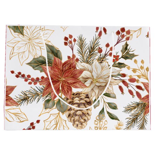 Rode Gouden Glitter Kerstbloem Groot Cadeauzakje (Achterkant)