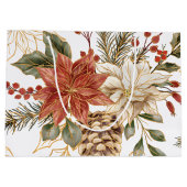 Rode Gouden Glitter Kerstbloem Groot Cadeauzakje (Achterkant)