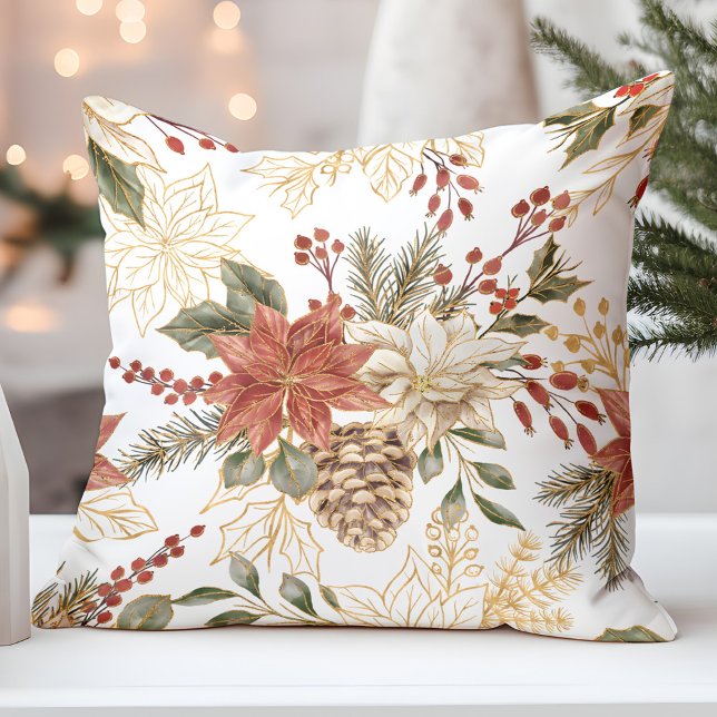 Rode Gouden Glitter Kerstbloem Kussen (Creator heeft geüpload)