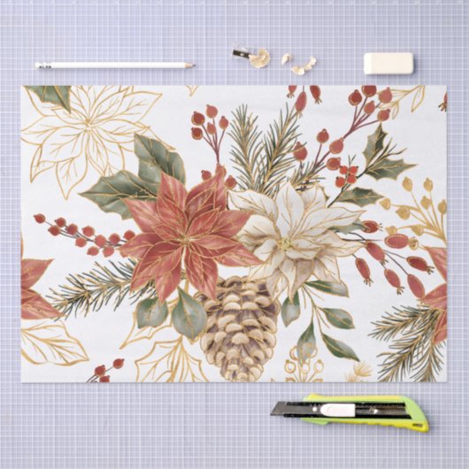 Rode Gouden Glitter Kerstbloem Tissuepapier (Craft)