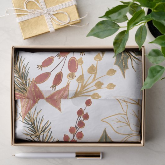 Rode Gouden Glitter Kerstbloem Tissuepapier (Geschenk)