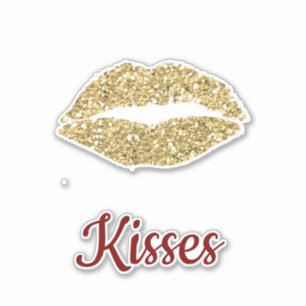 Rode Gouden Glitter Lippen Flirty Kus Sticker