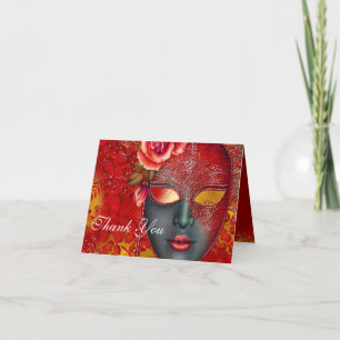 Rode & Gouden Glitter Masker Maskerade Bedankkaart