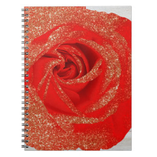 Rode Gouden Glitter Roos Witte Hout Shabby Chic Notitieboek