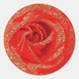 Rode Gouden Glitter Roos Witte Hout Shabby Chic Ronde Sticker