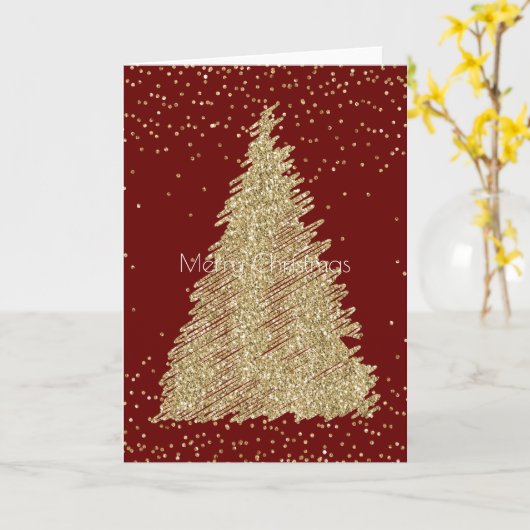 Rode Gouden Glitter Sparkle Kerstboom Kaart (Gele Bloem)