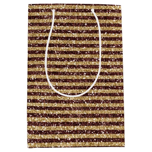 Rode gouden glitter Sparkle Stripes Medium Cadeauzakje (Voorkant)
