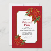 Rode gouden grens in Poinsettia kerstfeest Kaart (Voorkant)