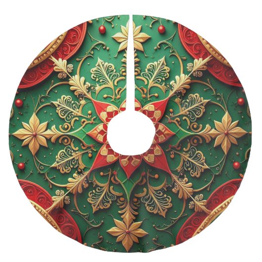 Rode Gouden Groene Decoratieve Boom Rok Kerstboom Rok (Voorkant)