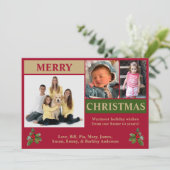 Rode, Gouden & Groene Moderne Kerstkaart met 3 fot (Staand voorkant)