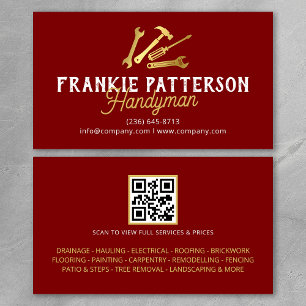 Rode Gouden Handyman Reparatie & Onderhoud QR Code Visitekaartje