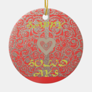 Rode & Gouden Hart Glitter: Luxe Gelukkig Kerstmis Keramisch Ornament